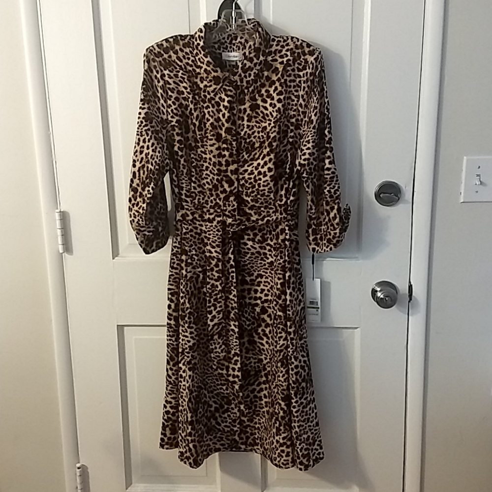 Calvin Klein Leopard Print Shirt Dress NWT 14